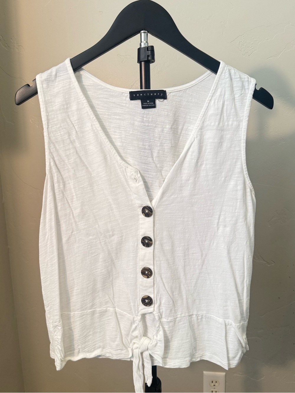 Sanctuary White Sleeveless Button Front Tie Hem Tank Top Medium